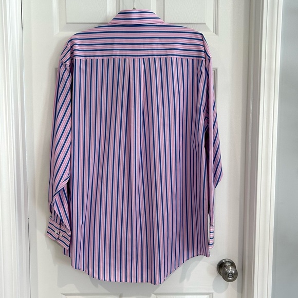 Croft & Barrow Mens Pink Blue Striped Button Up Dress Shirt Sz L 16.5/17 Classic - Picture 7 of 13